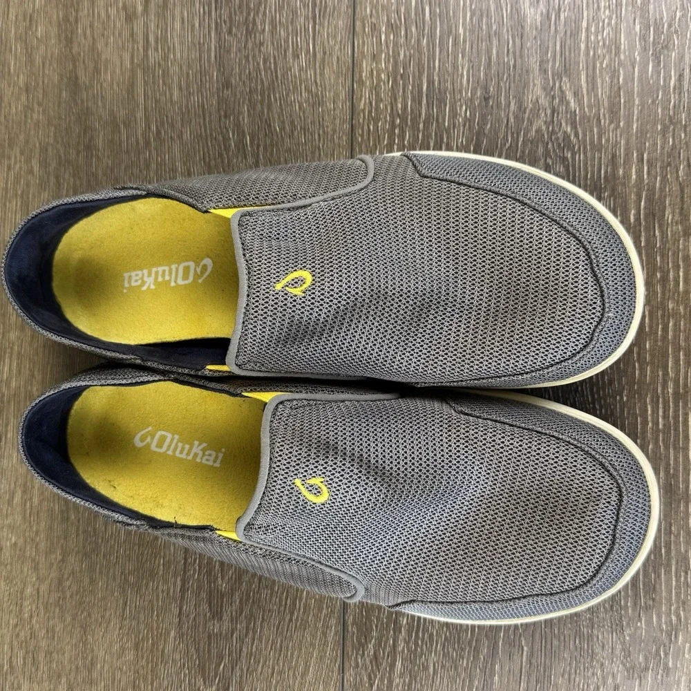 Olukai Nohea Mesh Men's Casual Slip On Boat Shoes Sz 8 Gray Yellow 10188-RK12